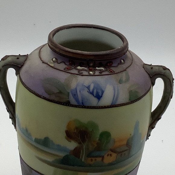 Antique Nippon 6” Hand Painted Purple Vase - Picture 2 of 13